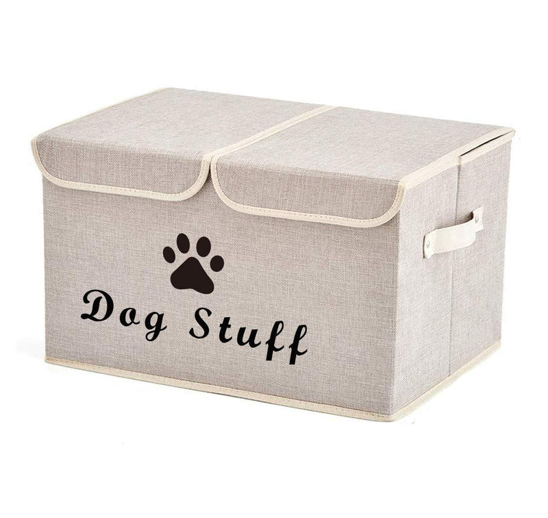 Morezi Large Dog Toys Storage Box Canvas Storage Basket Bin Organizer with Lid - Perfect Collapsible Bin for Organizing Dog Cat Toys and Accessories Beige - PawsPlanet Australia