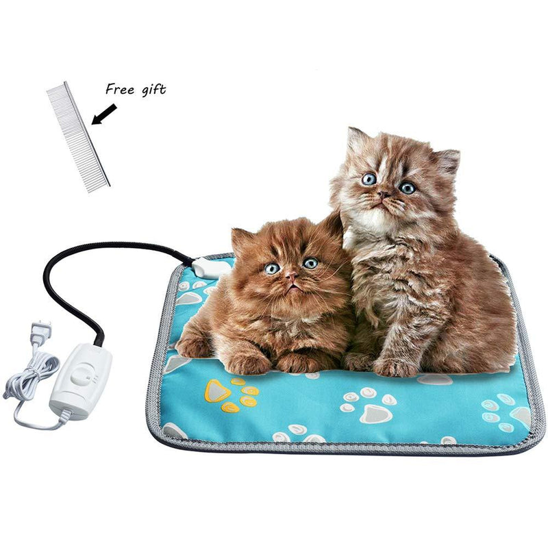 [Australia] - EACHON Heating Pad for Dogs Cats Electric Heated Pet Beds Warming Pet Mats Adjustable Safety Waterproof Chew Resistant Steel Cord wifh Free pet Comb (S Gray) (Blue paw) 