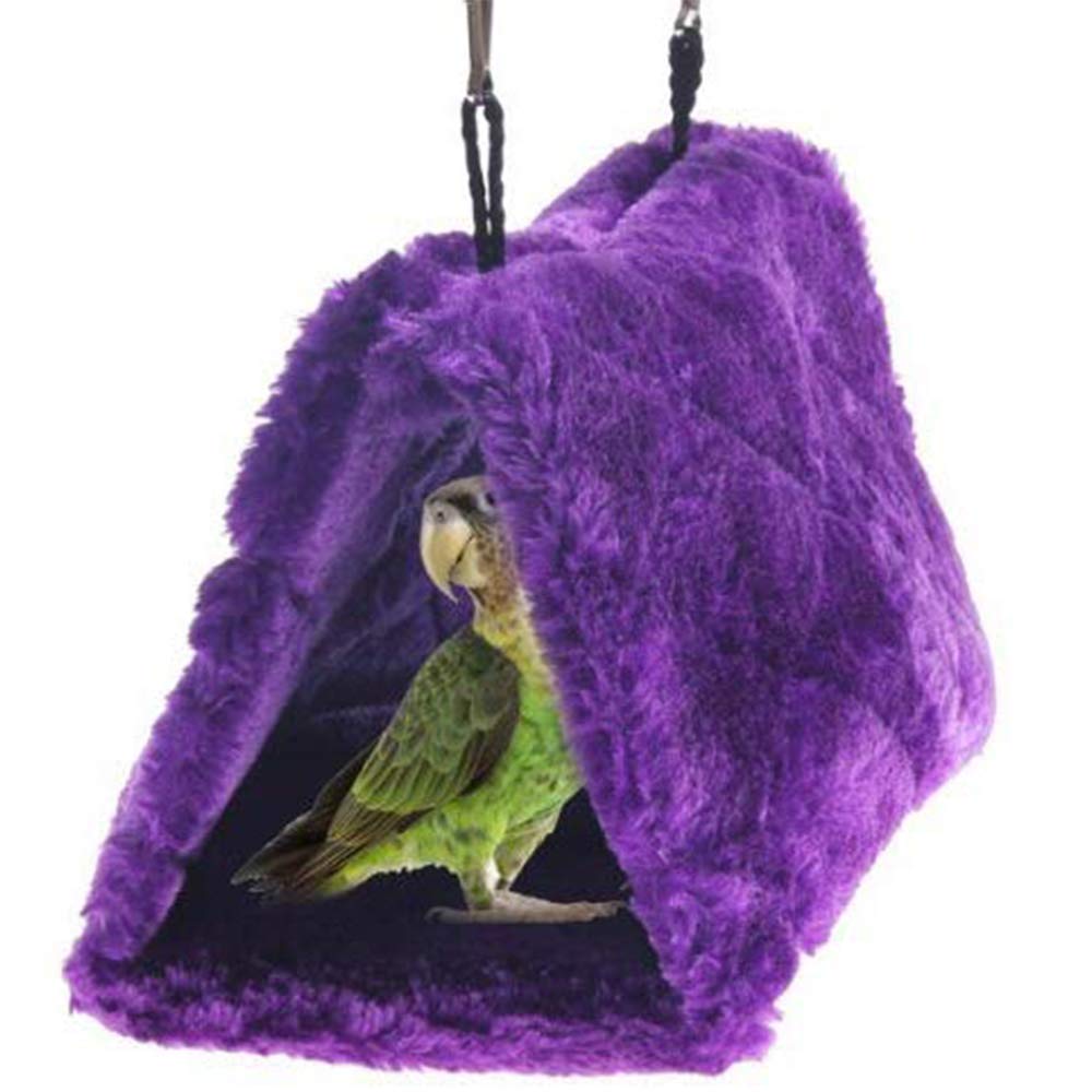 [Australia] - SAPPSEN Winter Warm Plush Pet Bird Hut Nest Hammock Hanging Cage Warm Nest Happy Snuggle Cave Tent Sun Conure Green Cheek Bird Parrot Shed Hammock (Purple) 