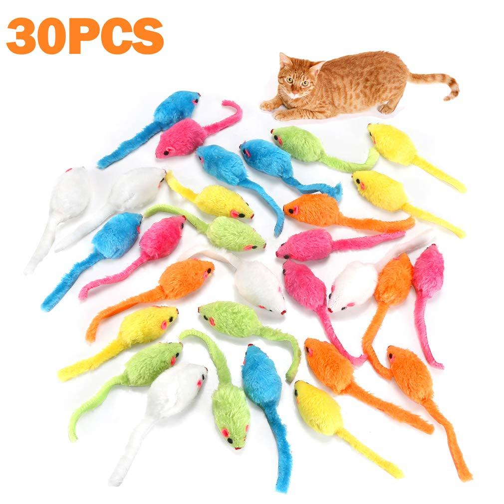 [Australia] - MeoHui 30PCS Catnip Toys for Cats, 5.5 Inches Faux Furry Catnip Mouse Toy with Rattle Noise, Rattling Fluffy Cat Toys Mice for Cat Kitten Exercise Interactive Play Fetch, 6 Colors Mixed Value Pack 