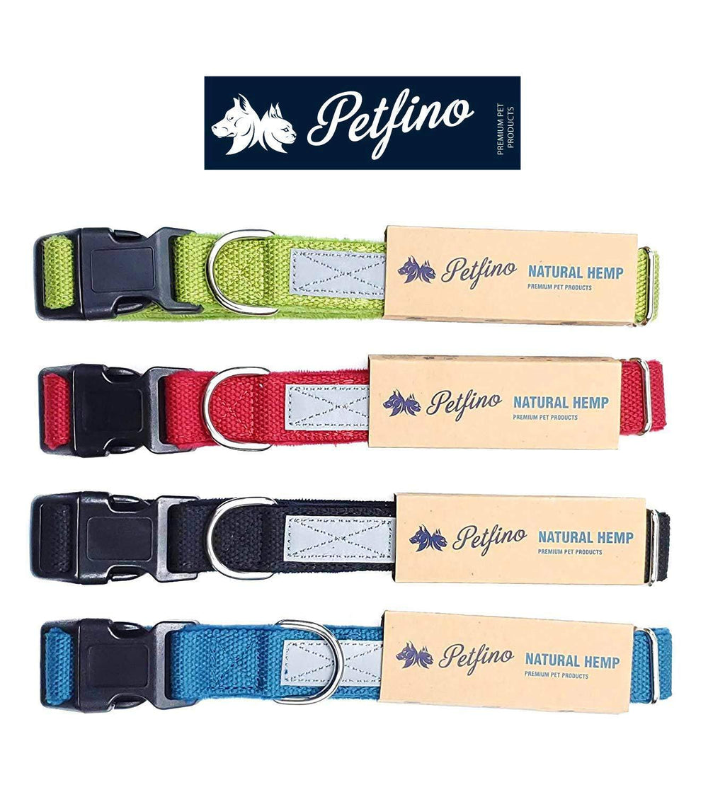 [Australia] - Petfino Natural Hemp Dog Collar (Leash Sold Separately) Fleece-Lined Collar with Reflective Safety Strip Soft and Strong for Small to Large Dogs/Pets Pure Red 