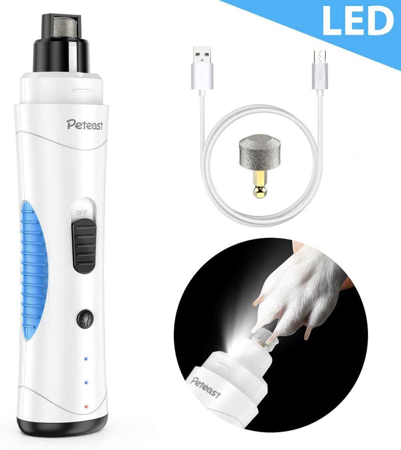 [Australia] - Peteast Dog Nail Grinder, Upgraded LED Lighting 2-Speed Nail Clippers USB Powerful Electric Nail Trimmer Paws Grooming Trimming for S/M/L Dogs Pets, 2 Grinding Wheels & Storage Bag 