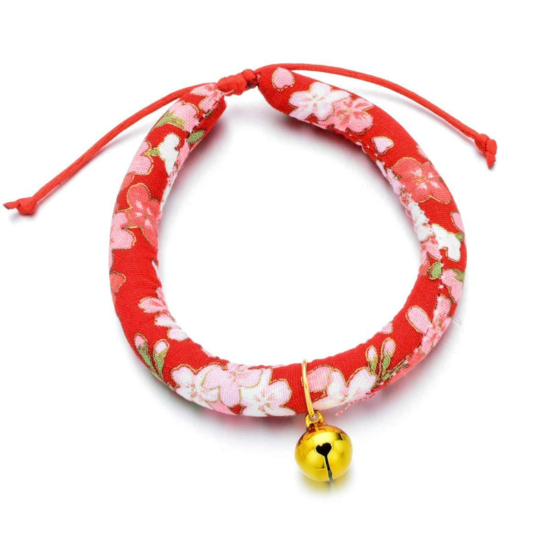 [Australia] - Accesyes Yellow Bell Japanese Chirimen Kimono Print Soft Cat Collar Tie for Kitten Puppy Pet Supply, 1 Size Fits All and Adjustable Red 