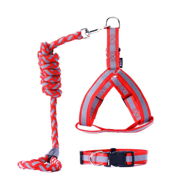 [Australia] - Nourse CHOWSING Pet Reflective Dog Leash for Small Dog Easy Walk Dog Harness Chest Strap Harness Slip Collar Slip Leash 3-Piece Set Red Reflective S 
