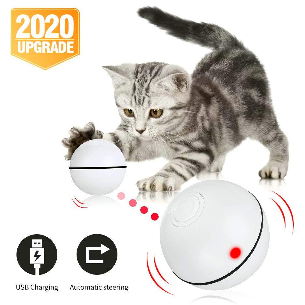 [Australia] - Pakoo Interactive Cat Toys Ball, Smart Automatic Rolling Kitten Toys, USB Rechargeable Motion Ball + Spinning Led Light with Timer Function, The Best Entertainment Exercise Gift for Your Kitty 