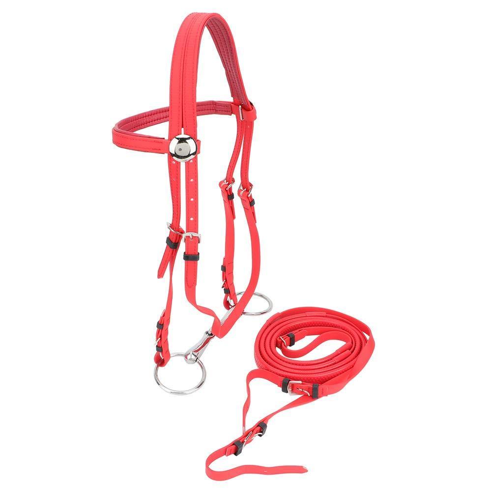 Pssopp Horse Bridle With Rein PVC Adjustable Red Horse Bridle Harness Horse Headstalls Removable Stainless Steel Hollow Snaffle Bit - PawsPlanet Australia