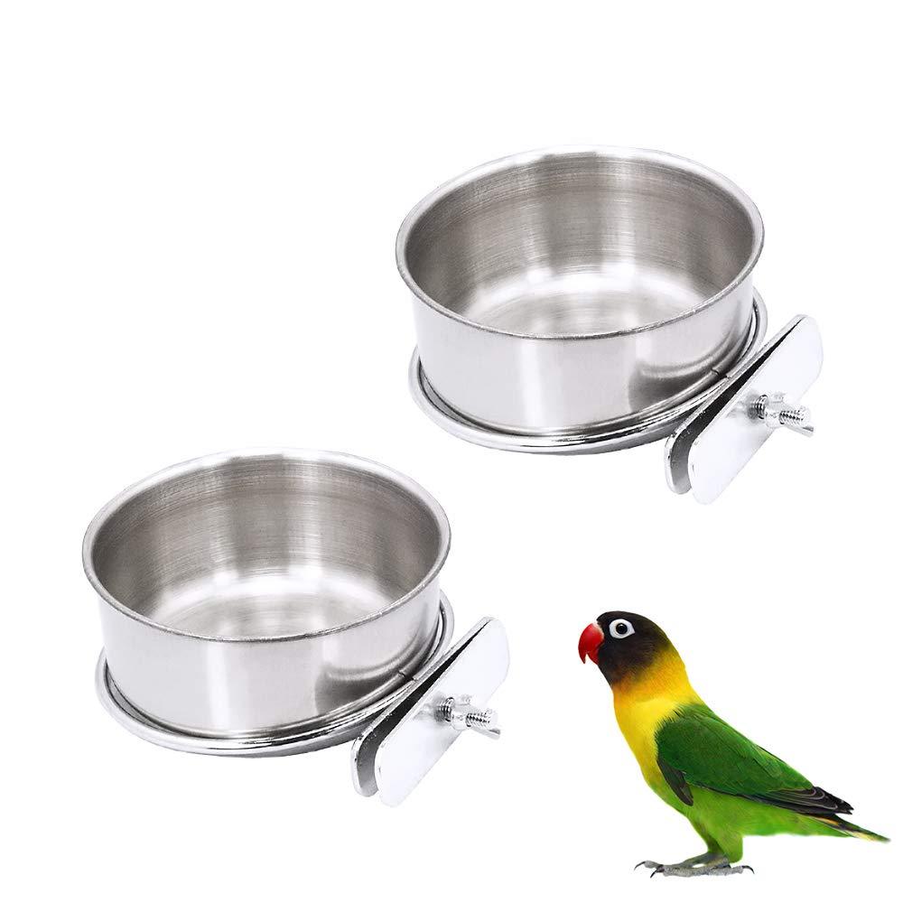 [Australia] - 2 Pack Bird Cage Food Water Dispenser Parrot Food Dish Bird Feeder Cup for Cage, Stainless Steel Bird Food Holder Container for Parrot Macaws Ferret Parakeet Cockatiel Budgerigar 