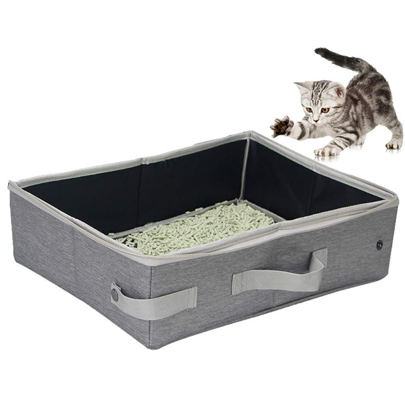 Portable Cat Travel Litter Box with Lid, Collapsible Car Cat Litter Box Waterproof and Easy to Clean Grey - PawsPlanet Australia