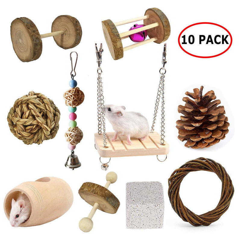 [Australia] - BWOGUE Hamster Chew Toys Rat Chinchilla Guinea Pig Rabbits Toys Accessories Natural Apple Wooden Dumbells Exercise Bell Roller Teeth Care Molar Toy for Birds Bunny Gerbils Pack of 10 