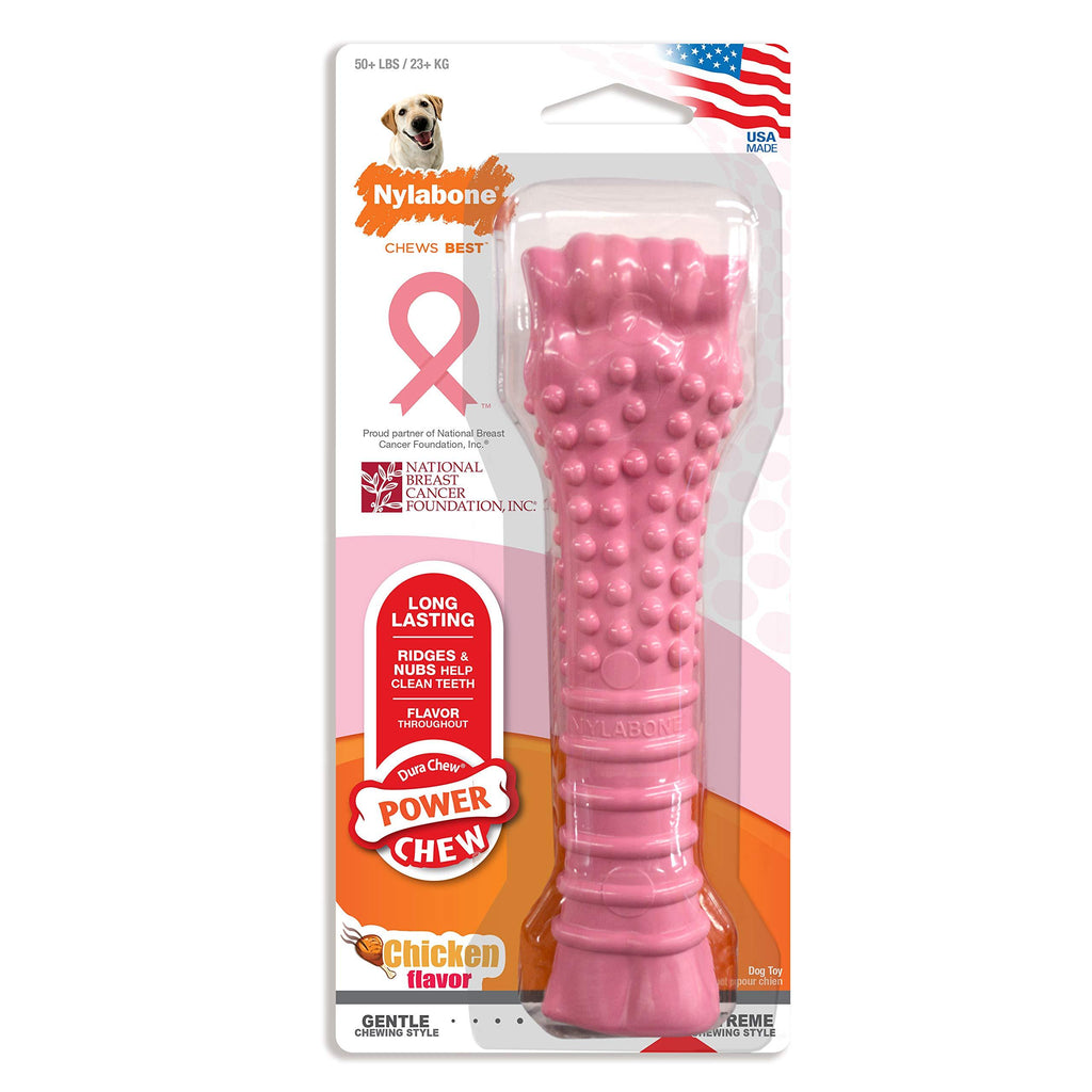 [Australia] - Nylabone Power Chew Extreme Chewing Breast Cancer Awareness Pink Power Chew Textured Dog Toy Chicken Souper 