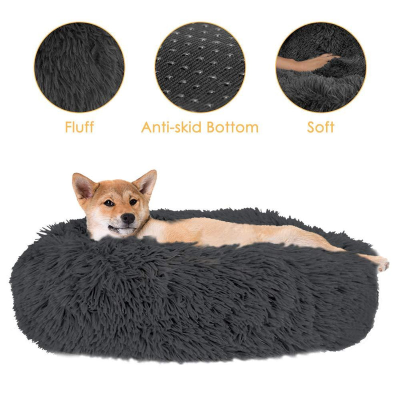 [Australia] - AUTOWT Dog Bed, Donut Dog Bed Cat Beds Cuddler Nest Soft Plush Cat Cushion with Cozy Sponge Non-Slip Bottom for Small Pets Snooze Sleeping, Machine Washable S - 23.6'' (Outer Diameter) Deep Grey 