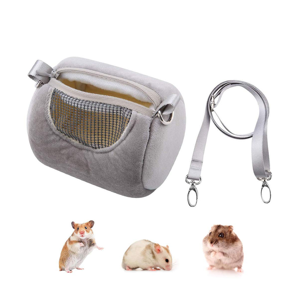 Wontee Dwarf Hamster Carrier Bag Portable Cylinder Warm Outdoor Bag with Adjustable Single Shoulder Strap Grey - PawsPlanet Australia