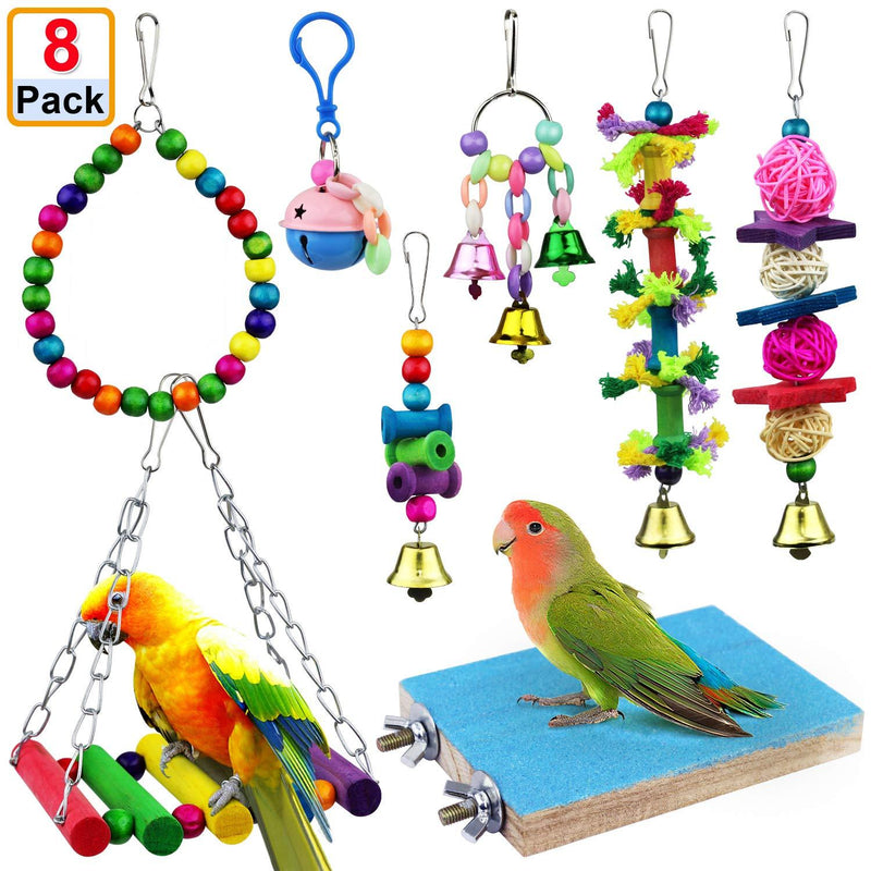 [Australia] - AK KYC 8 Pack Bird Parrot Toys Swing Chewing Hanging Bell Cage Hammock Toy for Small Parakeets Cockatiels Conures Parrots Love Birds Finches 