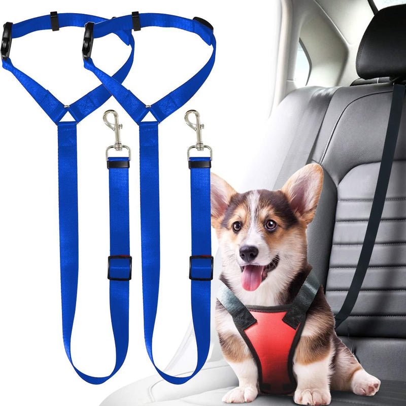 [Australia] - Musonic 2 Packs Dog Cat Safety Seat Belt Strap Car Headrest Restraint Adjustable Nylon Fabric Dog Restraints Vehicle Seatbelts Harness Blue 