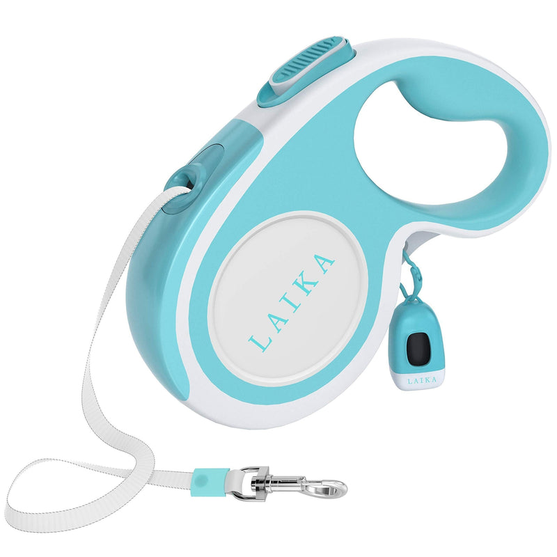 [Australia] - LAIKA Retractable Dog Leash with Waste Bag Dispenser, Tangle-Free 16ft Heavy Duty Durable Dog Walking Leash for Medium Large Breed Dogs Up to 110lbs - Reflective Stitching Nylon Ribbon Blue 