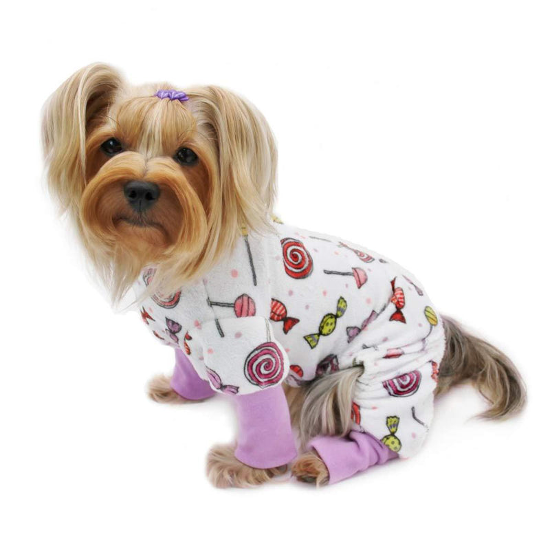 Klippo Dog/Puppy Minky Sweet Candies Plush Pajamas/Bodysuit/Loungewear/PJ/Coverall/Jumper/Romper for Small Breeds S - PawsPlanet Australia