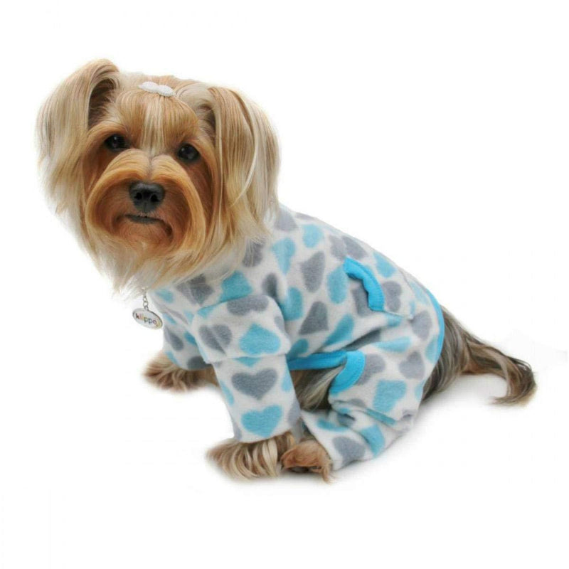 [Australia] - Klippo Dog/Puppy Blue & Grey Hearts Fleece Turtleneck Pajamas/Bodysuit/Loungewear/Coverall/Jumper/Romper for Small Breeds XL 