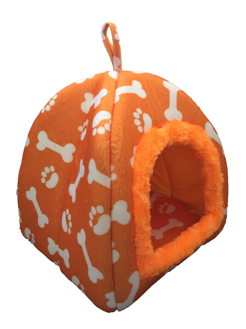 [Australia] - WOWOWMEOW Small Animals Warm Cave Bed Bones & Paws Print House for Guinea Pigs, Hamsters, Chinchillas, Hedgehogs, Squirrels and Rabbits Orange 