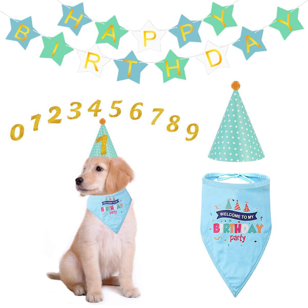 POPETPOP Dog Birthday Party Supplies - Creative Dog Birthday Bandana and Hat Happy Birthday Banner for Dog Cat Birthday Party - PawsPlanet Australia