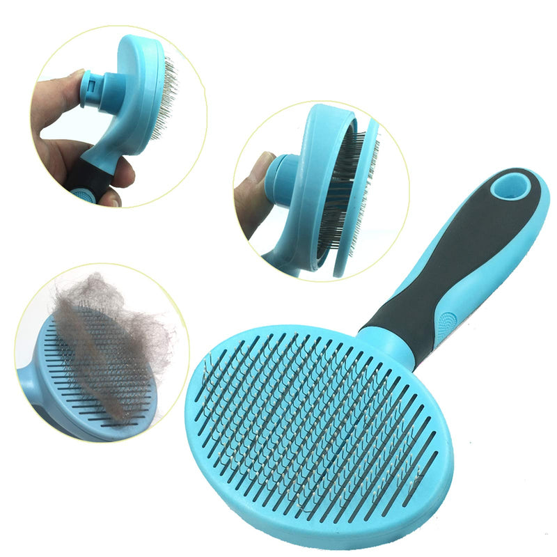 Hesiry Cat Brush Pet Soft Shedding Brush, Removes Loose Undercoat Gently, Pet Slicker Brush for Matted and Tangled Hair with Self Cleaning Button Blue - PawsPlanet Australia