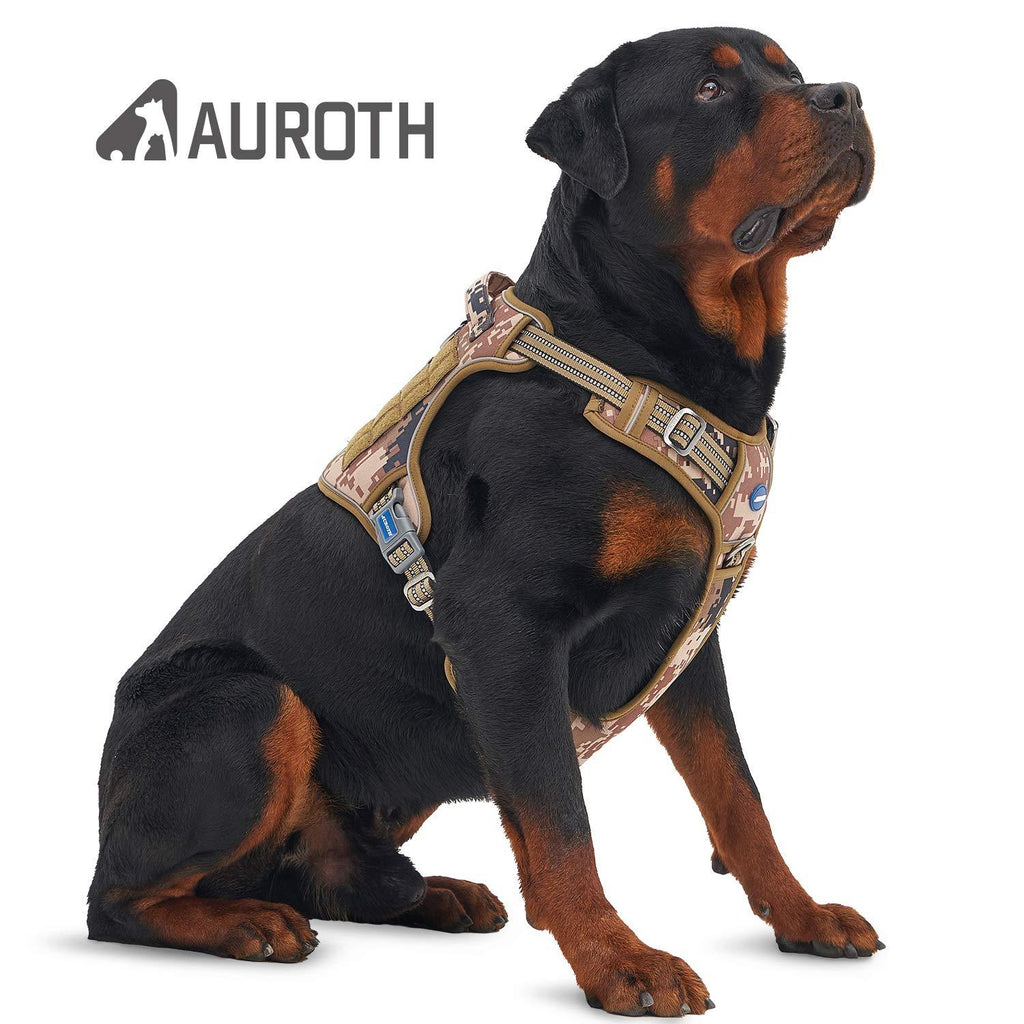 [Australia] - Auroth Tactical Dog Training Harness No Pulling Front Clip Leash Adhesion Reflective K9 Pet Working Vest Easy Control for Small Medium Large Dogs L(Neck:20~24",Chest:23~32") Desert Camo 