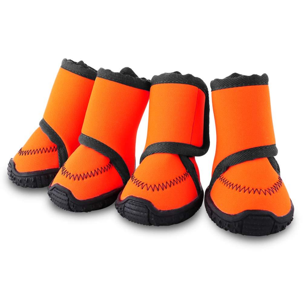 [Australia] - Petbobi Waterproof Dog Shoes Fluorescent Orange Dog Boots Adjustable Straps and Rugged Anti-Slip Sole Paw Protectors for All Weather Comfortable Easy to Wear Suitable for Small Medium Large Dogs XL:（3.14''x 2.75'')(L*W) for 55-77 lbs 