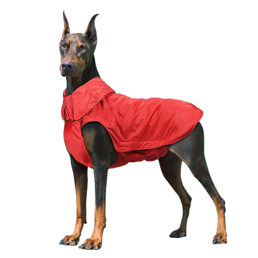 [Australia] - IREENUO Dog Raincoat, 100% Waterproof Dog Warm Coat for Fall Winter, Reflective Dog Jacket with Harness Hole for Medium Large Dogs Red 