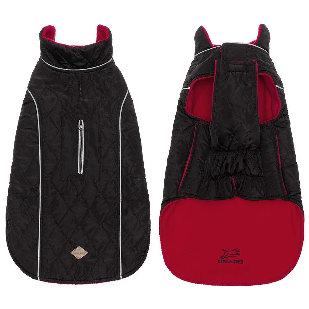 [Australia] - EXPAWLORER Winter Self Warming Dog Down Coat Cozy Waterproof Lightweight Reversible Classic Long Collar Dog Fleece Vest Cold Weather Jacket for Hiking Outdoor Red Black L--(Neck:16”, Chest:24”, Back:20”) 