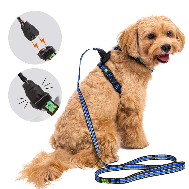 [Australia] - Easy Lock Dog Harness and Leash Set for Small Large Dogs Puppy Breed, Magnetic Clasp Reflective Vest with Training Leash One Hand Easily Connect S Deep Blue 