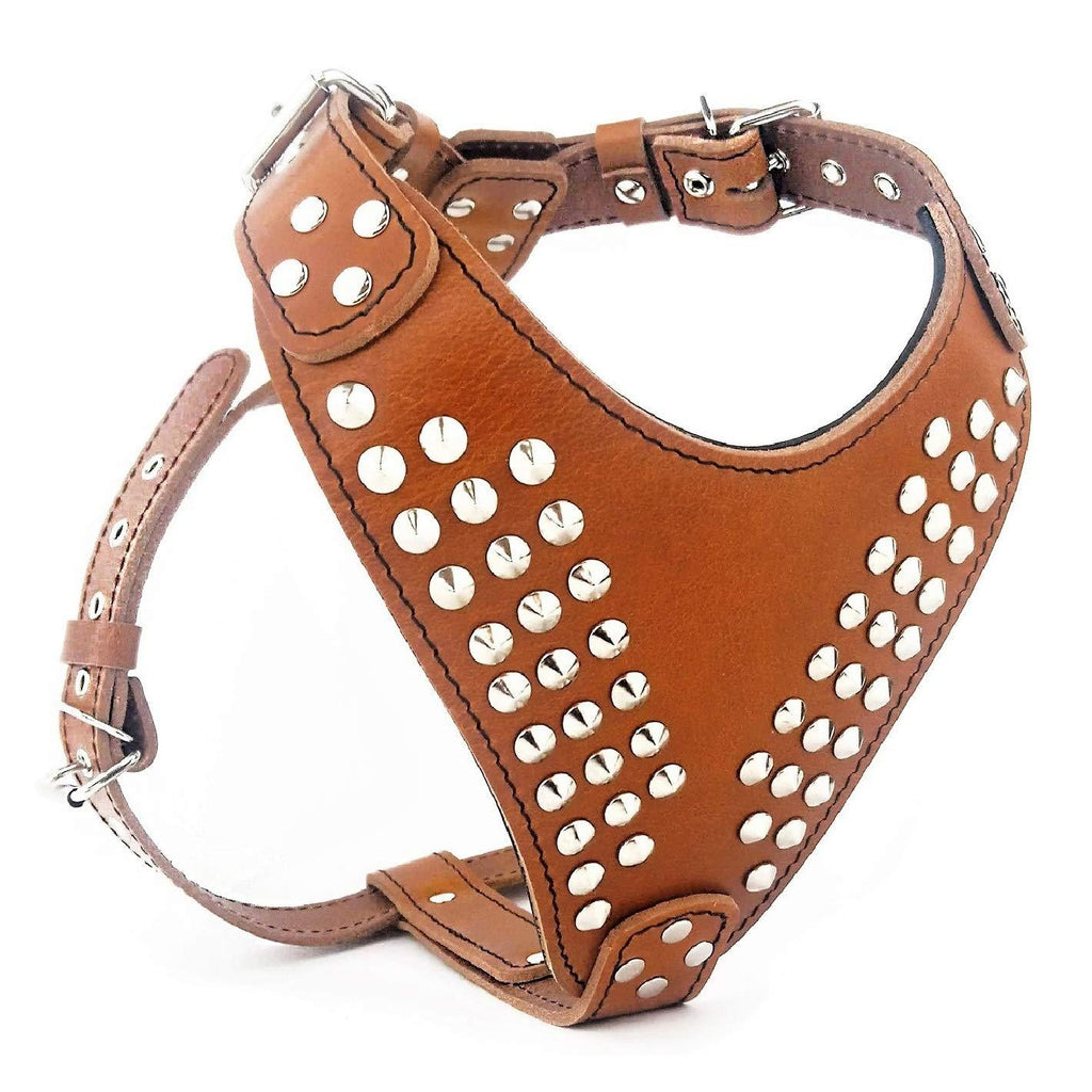 [Australia] - Bestia "Star Studded Leather Dog Harness L/XL- for chest sizes of 23.6 - 45.3 inch Brown & Black 