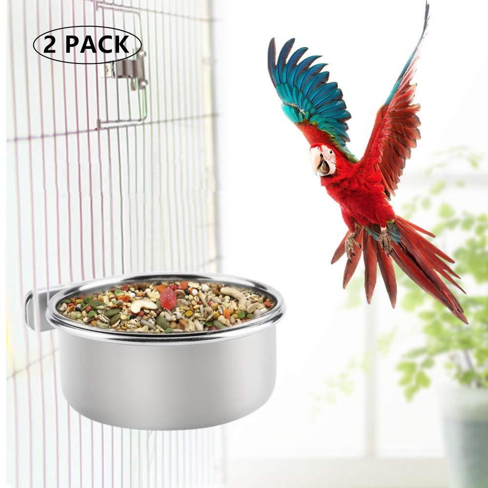 [Australia] - DoubleWood 2 Pcs Pet Food & Water Bird Cups Stainless Steel Coop Cup Feeding Dish Feeder for Parrot Macaw African Greys Budgies Parakeet Conure Finch Small Animal Cage Bowl Size Small 