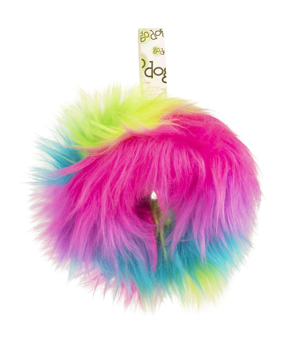 [Australia] - goDog Furballz Rings with Chew Guard Technology Durable Plush Squeaker Dog Toy, Rainbow, Small 