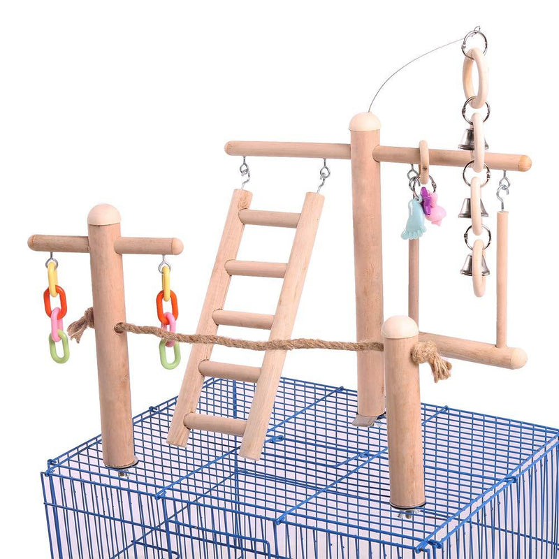 QBLEEV Bird Cage Stand Play Gym, Green Cheek Conure Perch Playground, Wood Parrot Climbing Ladder Chewing Chain Swing for Lovebirds Budgies Finches Parakeets, Small Animals Activity Center - PawsPlanet Australia