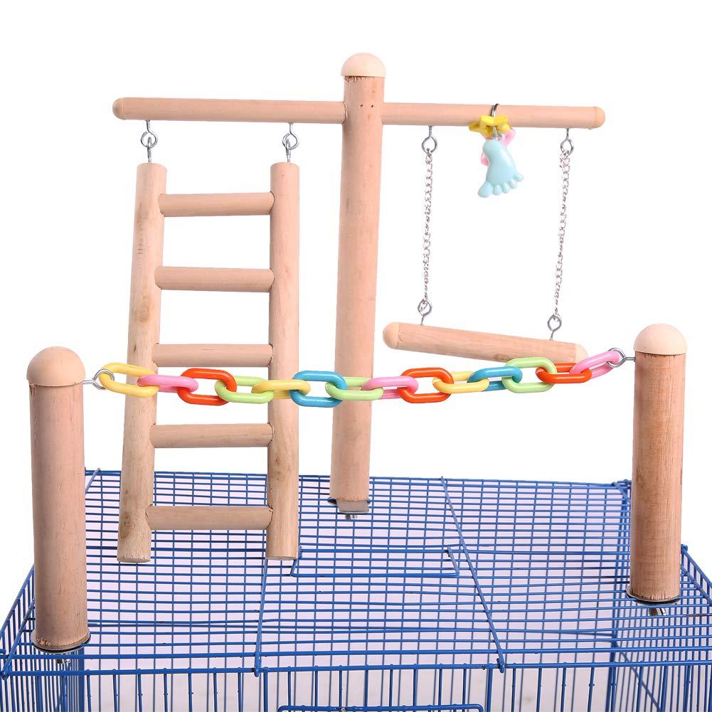 [Australia] - Bird Cage Stand Play Gym, Green Cheek Conure Perch Playground, Wood Parrot Climbing Ladder Chewing Chain Swing for Lovebirds Budgies Finches Parakeets, Activity Center,Birdcage Training Accessories 