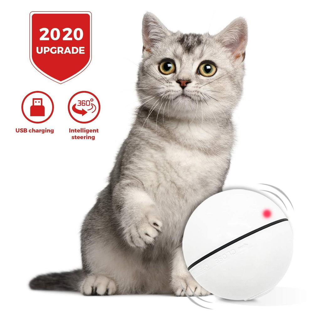 [Australia] - HOLOYO Cat Toy Balls Smart Interactive Cat Ball Toy,360 Degree Self Rotating Balls USB Rechargeable Automatic Rolling Ball Toy with LED Light for Cat Kitty Pet Entertainment Exercise White 