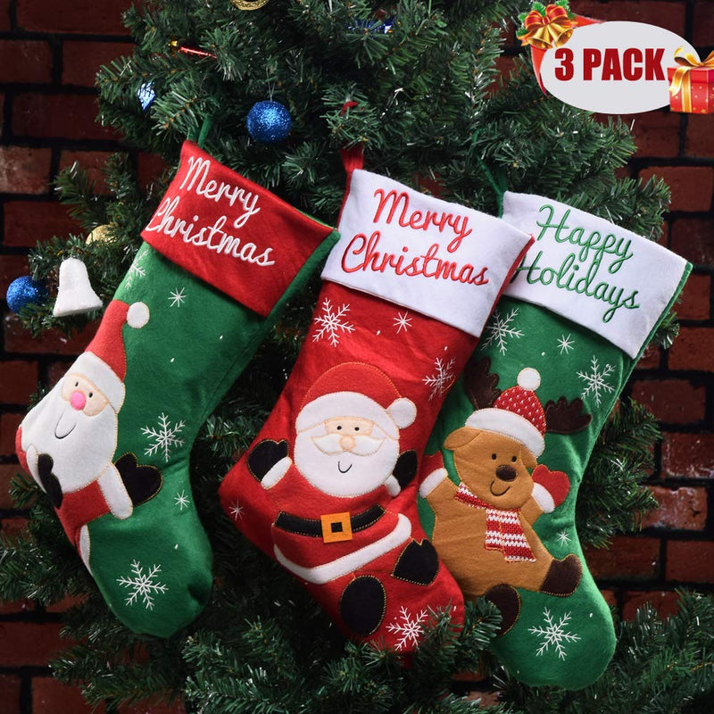 OREMILA 3 Pack Christmas Stockings Decoration, Large Christmas Candy Bags with Santa/Elk Pattern for Kids, Easy to Hang on Christmas Tree - PawsPlanet Australia