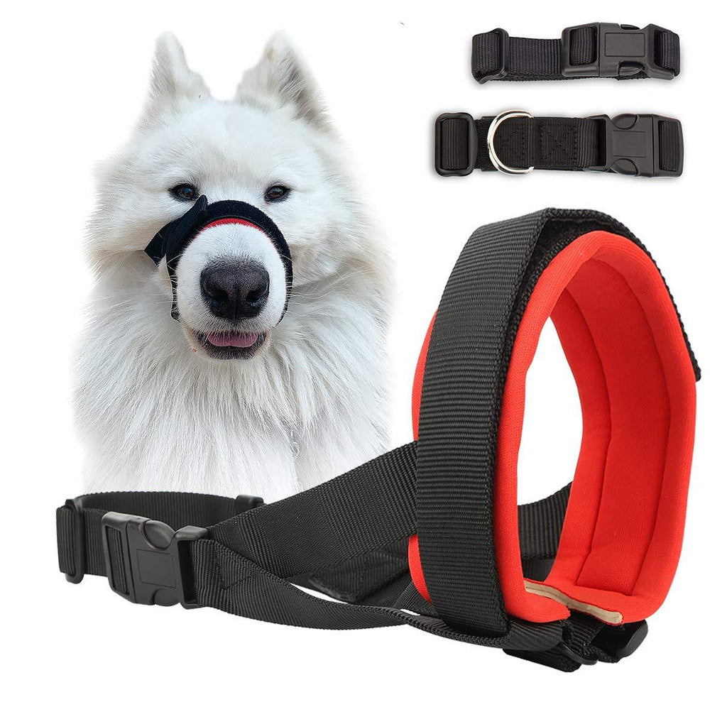 [Australia] - Dog Muzzle for Small Medium Large Dogs Stop Barking Biting and Chewing Breathable Adjustable Soft Pad Red 