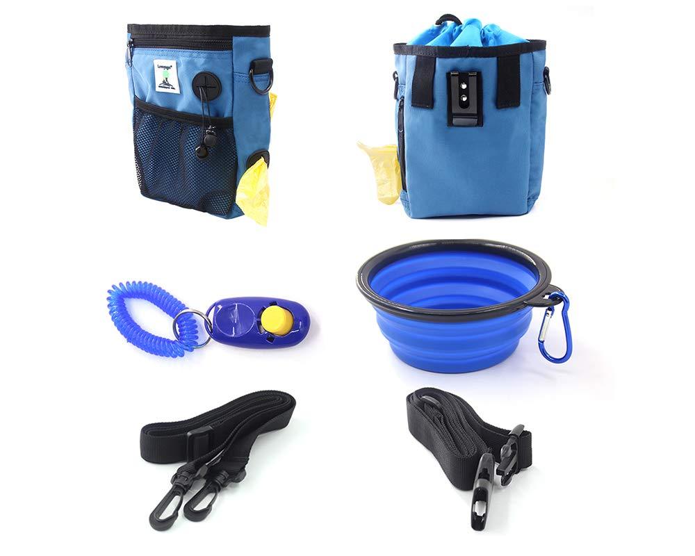 [Australia] - LOVOYAGER Dog Treat Pouch, Dog Training Pouch Bag with Waist Shoulder Strap, Collapsible Bowl and Training clicker, Treat Training Bag for Treats, kibbles and pet Toys, 3 Ways to wear Blue 