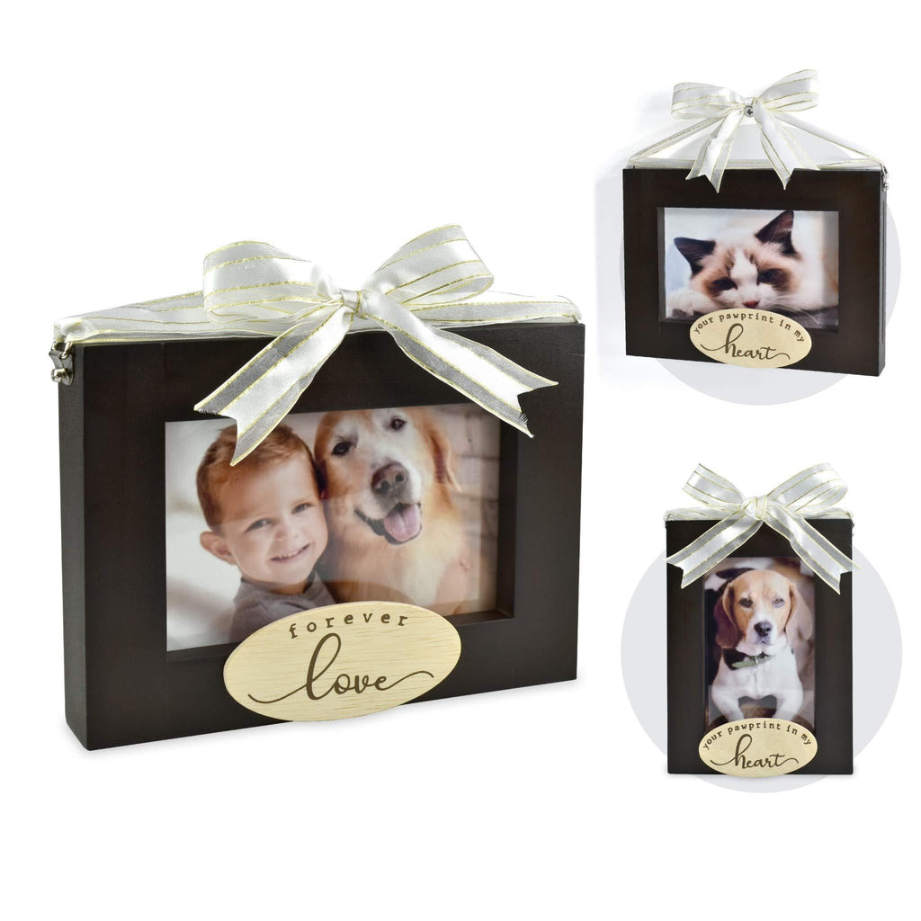 [Australia] - I’m Solid Wood Pet Memorial 2 Sided Picture Frame to Stand & Hang, Great for Pet Remembrance Sympathy Gift, Loss of Pets Dog or Cat Keepsake :Forever Love/Your Pawprint in My Heart”, 4x6 (Brown) Brown 