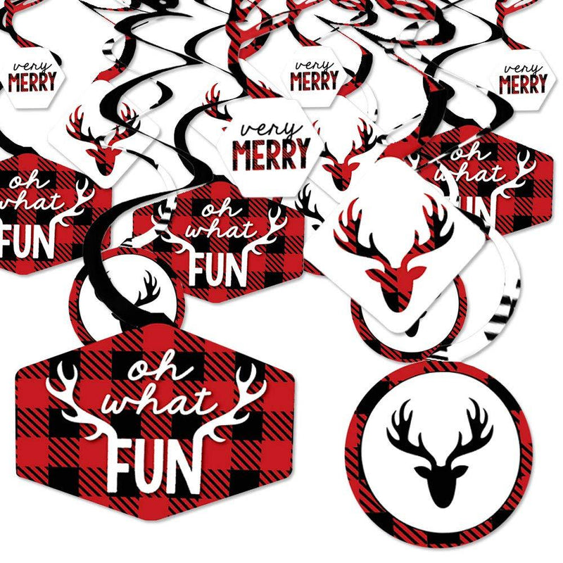 Big Dot of Happiness Prancing Plaid - Reindeer Holiday and Christmas Party Hanging Decor - Party Decoration Swirls - Set of 40 - PawsPlanet Australia