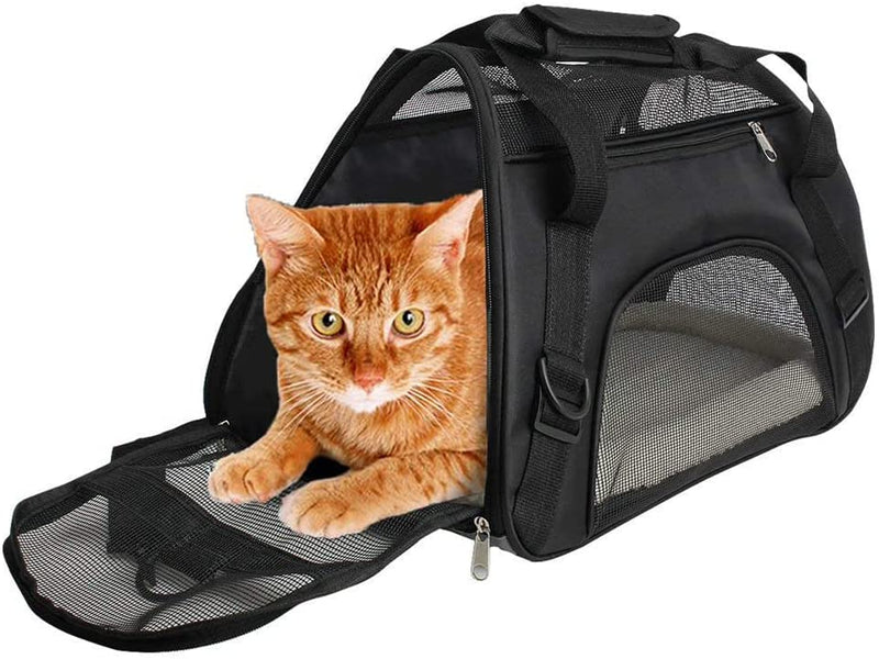 Pet Travel Carriers for Cats and Dogs Rabbits Hamster, Soft Sided Portable Cats Bags Small Dog Carrier, Zipper Lock Collapsible Cat Carrier Puppy Kittens Bag with Shoulder Strap, Black - PawsPlanet Australia
