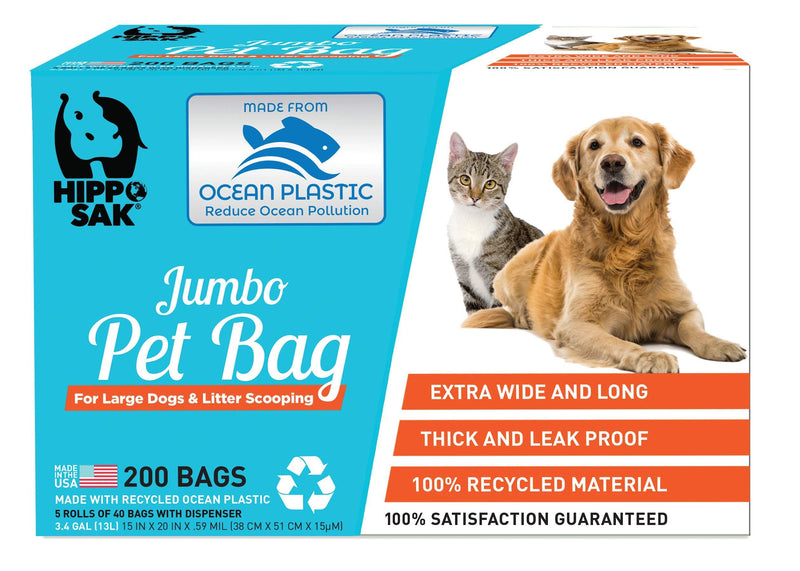 [Australia] - Hippo Sak Pet Poop Bags Made with Recycled Ocean Plastic 200 count 