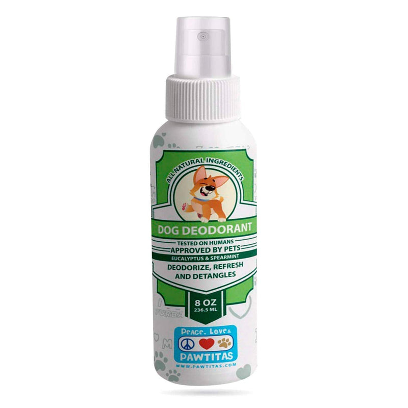 Pawtitas Dog Deodorant Spray a Fresh Natural Dog Deodorizing Spray for Dogs Coat l Fragrance Used by Groomers for Dogs and Puppies 8 oz Eucalyptus and Spearmint - PawsPlanet Australia
