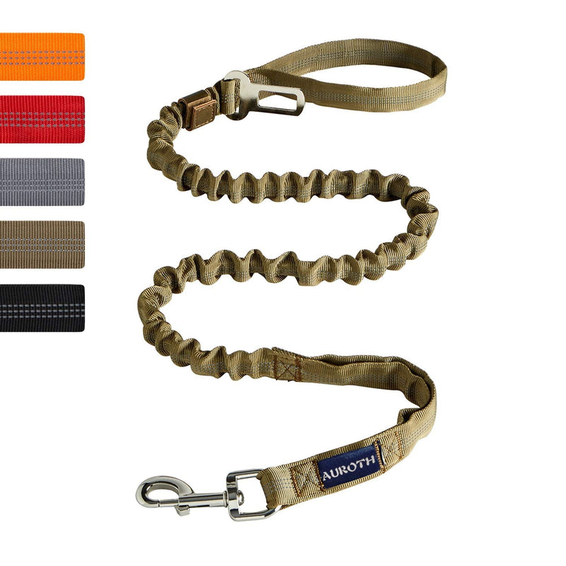 AUROTH Heavy Duty Bungee Dog Leash for Medium Large Breed Dogs, No Pull for Shock Absorption with Car Seat Belt, 2 Padded Handles 4.5FT 6FT Training Dog Leash MAX: 4.5 FT Army Yellow - PawsPlanet Australia