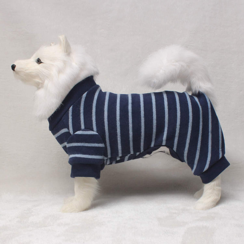 TONY HOBY Pet Clothes Stripe Dog Cat Pajamas, Autumn Winter Keep Warm Dog Jumpsuits Baby Standard Material Dark Blue X-Small - PawsPlanet Australia