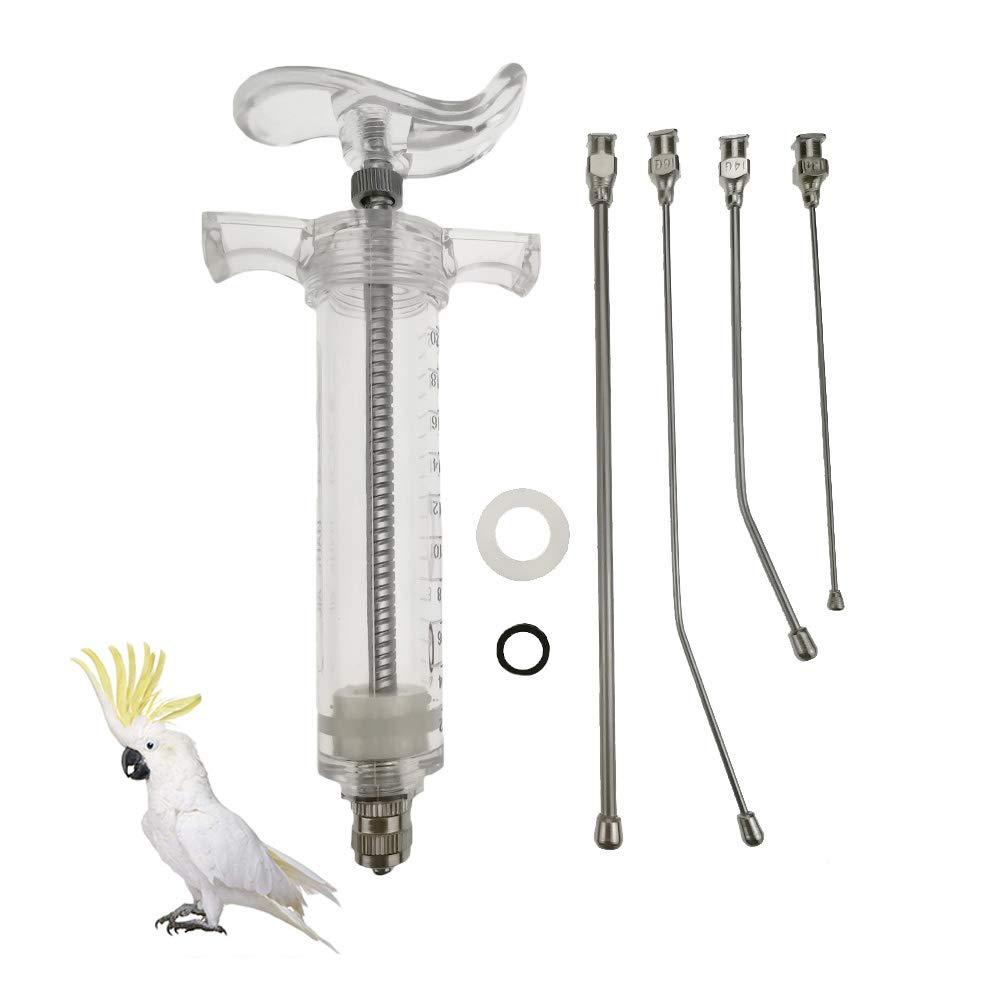 [Australia] - FLAdorepet Reusable Young Birds Feeding Syringe with 4PCS Gavage Tubes, Parrot Baby Bird Hand Feeder, Stainless Steel Pet Milk & Medicine Feeder for Young or Sick Birds 20ml/ 4 Tubes 
