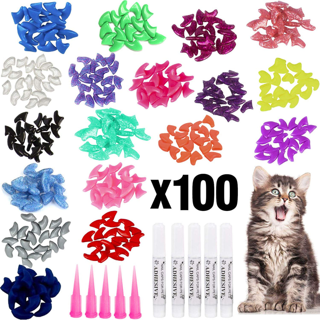 VICTHY 100pcs Cat Nail Caps, Colorful Pet Cat Soft Claws Nail Covers for Cat Claws with Glue and Applicators, 10 Colors/Set Extra Small - PawsPlanet Australia