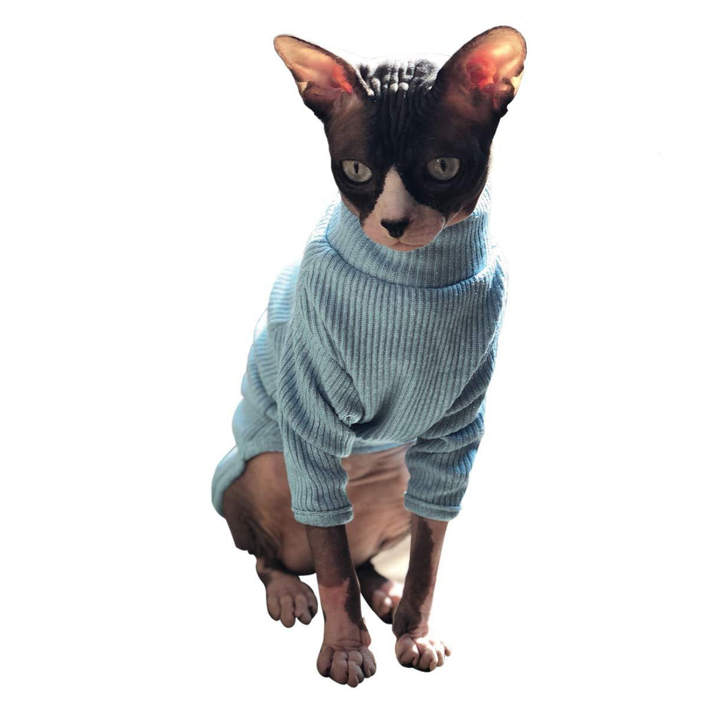 Bonaweite Hairless Cats Vest Turtleneck Sweater, Breathable Adorable Cat Wear Shirt Clothes, Cat's Pajamas Jumpsuit for Sphynx, Cornish Rex, Devon Rex, Peterbald XS Blue - PawsPlanet Australia