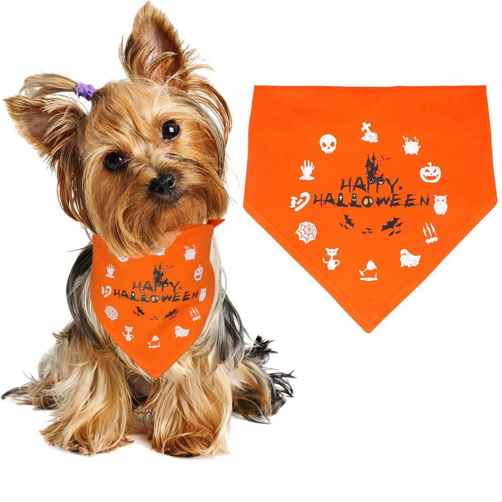 WONDERPUP Halloween Dog Bandana Ghost Castle Orange Triangle Bibs Scarf Accessories for Dogs Puppy Cats M - PawsPlanet Australia