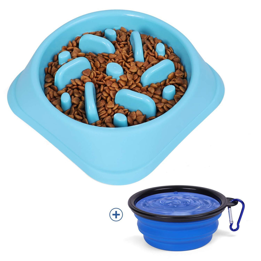 [Australia] - JASGOOD Slow Feeder Dog Bowl with Collapsible Dog Bowl-Puppy Puzzle Dog Food Bowl,Fun Feeder No Choking,Slow Eating Dog Bowl for Medium Dogs B-Blue 